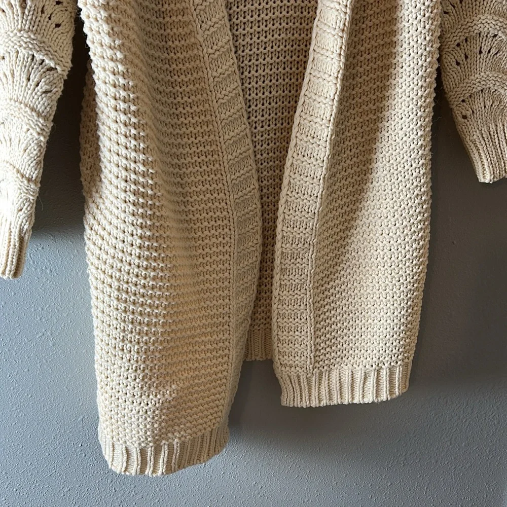 Miracle‎ Beige Cream Cotton Blend Knit Long Cardigan Sweater S/M